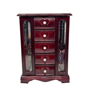 Cherry Finish Wooden Jewely Box Armoire Cabinet w/ 5 Drawers 2 Doors